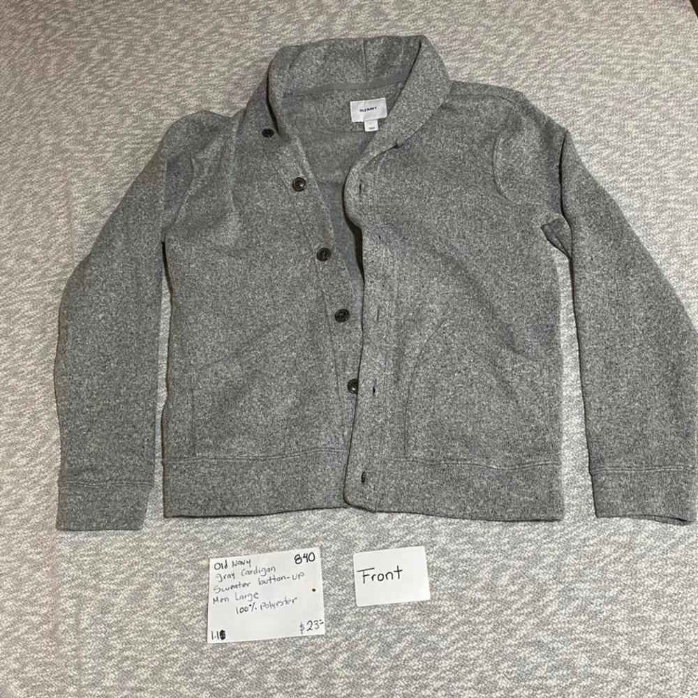 Old Navy Grey button up cardigan sweater jacket men large. SKU840 - Picture 5 of 8